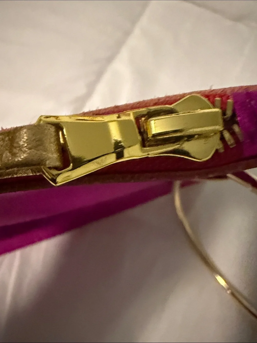 Beau & Ro Fuchsia Metallic Wristlet with Gold Accents